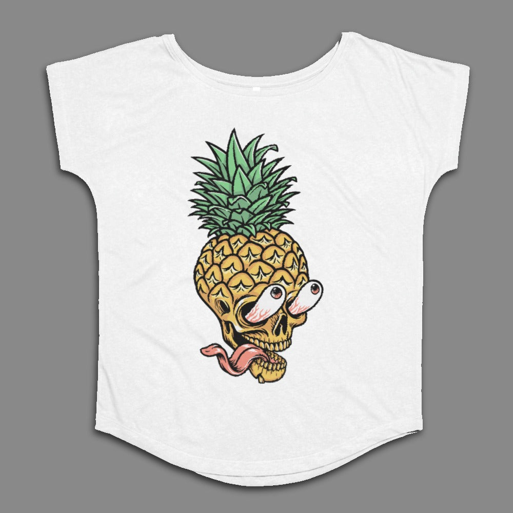 Pineapple Skull Graphic T-Shirt with Crazy Eyes Design