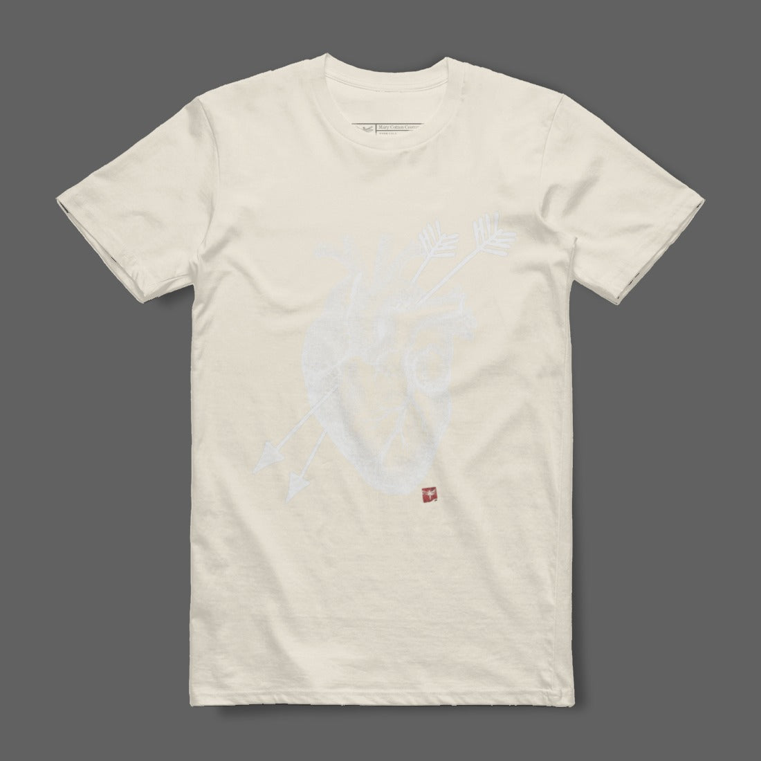 White T-shirt with Artistic Heart and Arrow Print Design