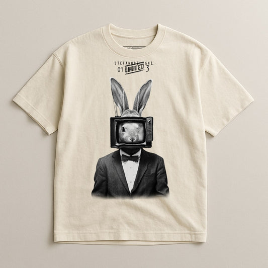 Quirky Rabbit with TV Head in Suit Casual Shirt