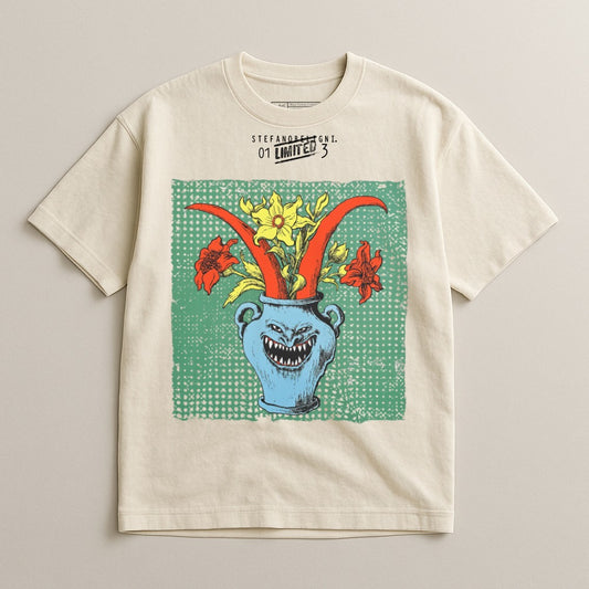 Funny Face Flower Pot Print Short Sleeve T-Shirt