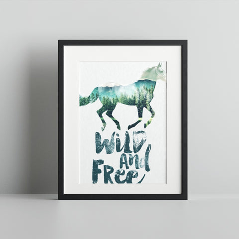 Wild and Free Horse Forest Art Print Frame Decor
