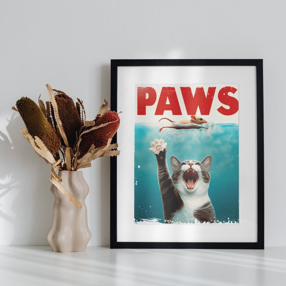 Funny Cat Paws Jaws Parody Art Print for Home Decor