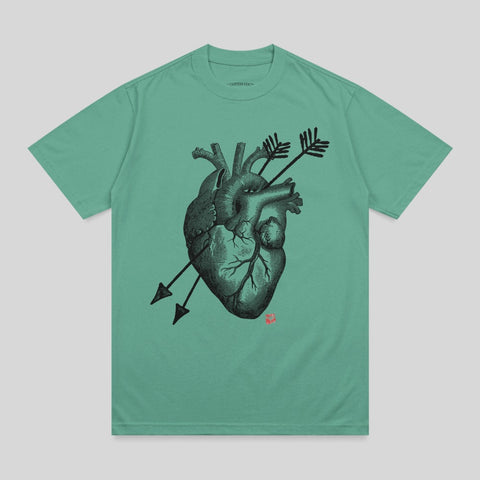 Green Engraved Anatomical Heart Arrows Graphic T-shirt