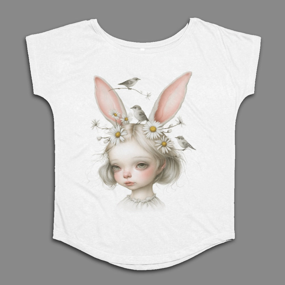 Cute Girl with Bunny Ears and Birds T-Shirt