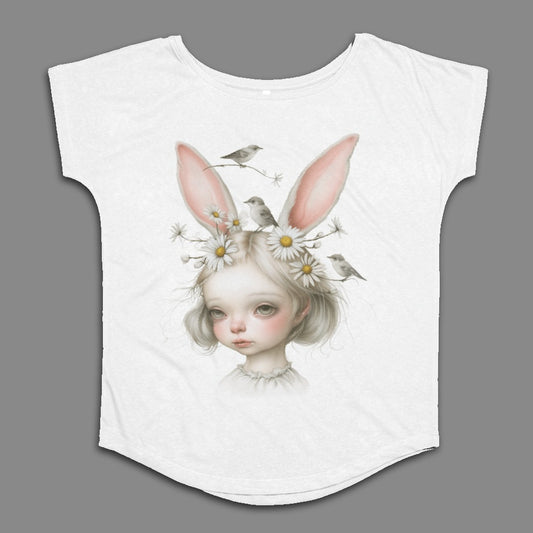 Cute Girl with Bunny Ears and Birds T-Shirt