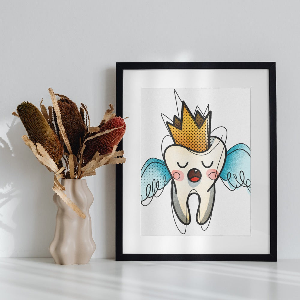 Tooth Fairy with Wings Illustration Print Artwork Decor