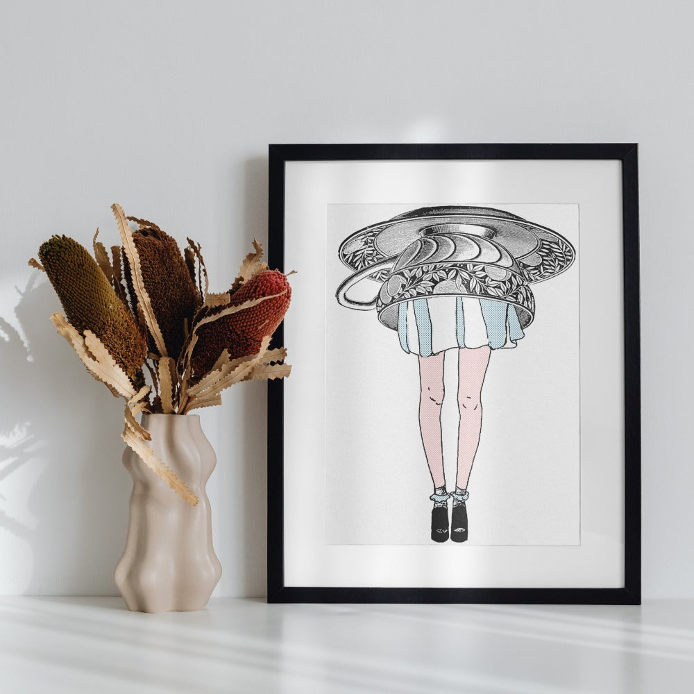 Whimsical Art Print with Vintage Silverware Head Design