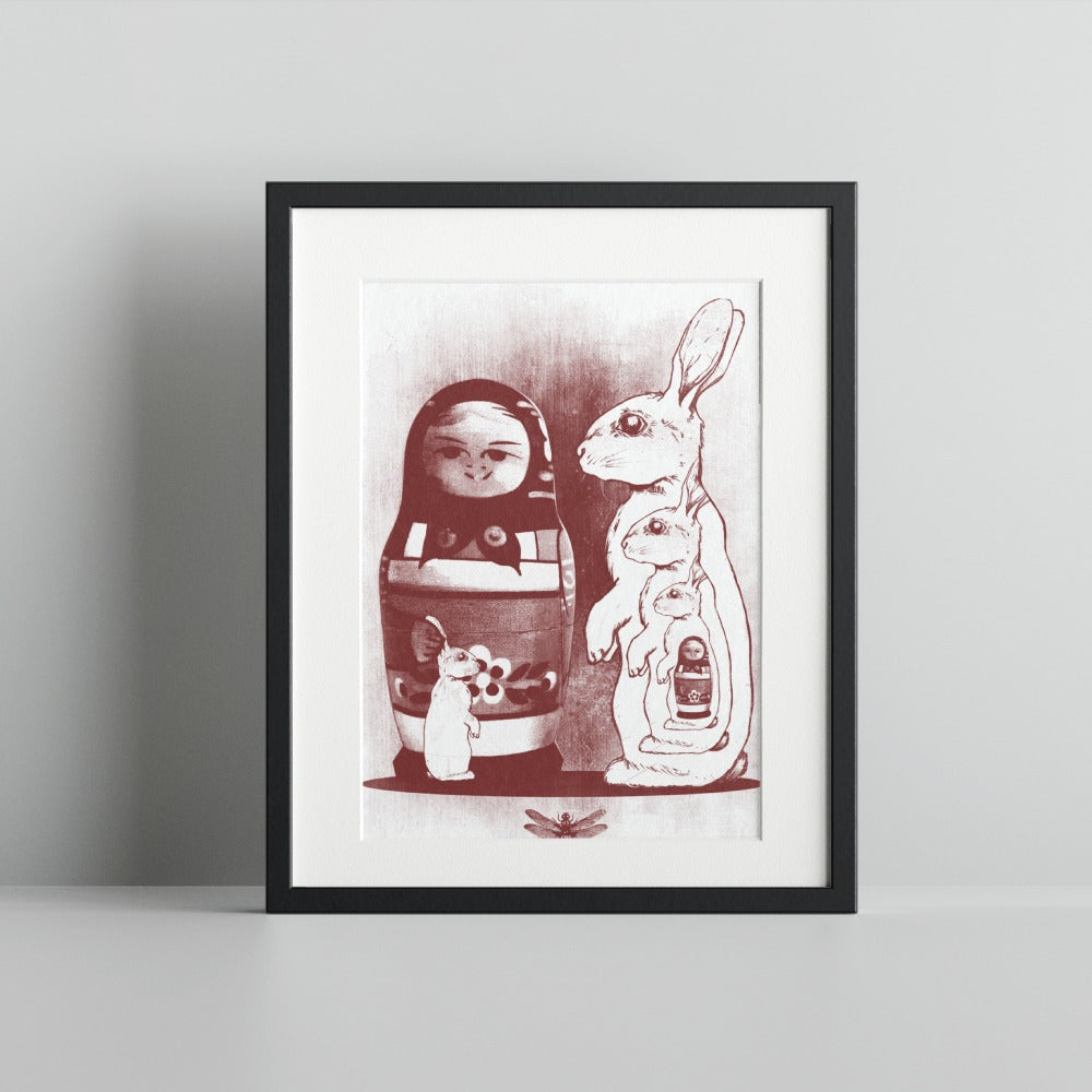 Matryoshka Dolls with Rabbits Art Print Wall Decor