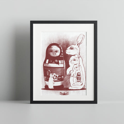 Matryoshka Dolls with Rabbits Art Print Wall Decor