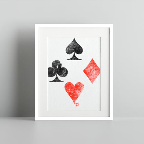 Vintage Playing Card Suits Print Art for Home Decor