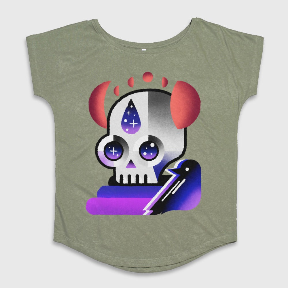 Vibrant Skull and Bird Design Printed T-shirt