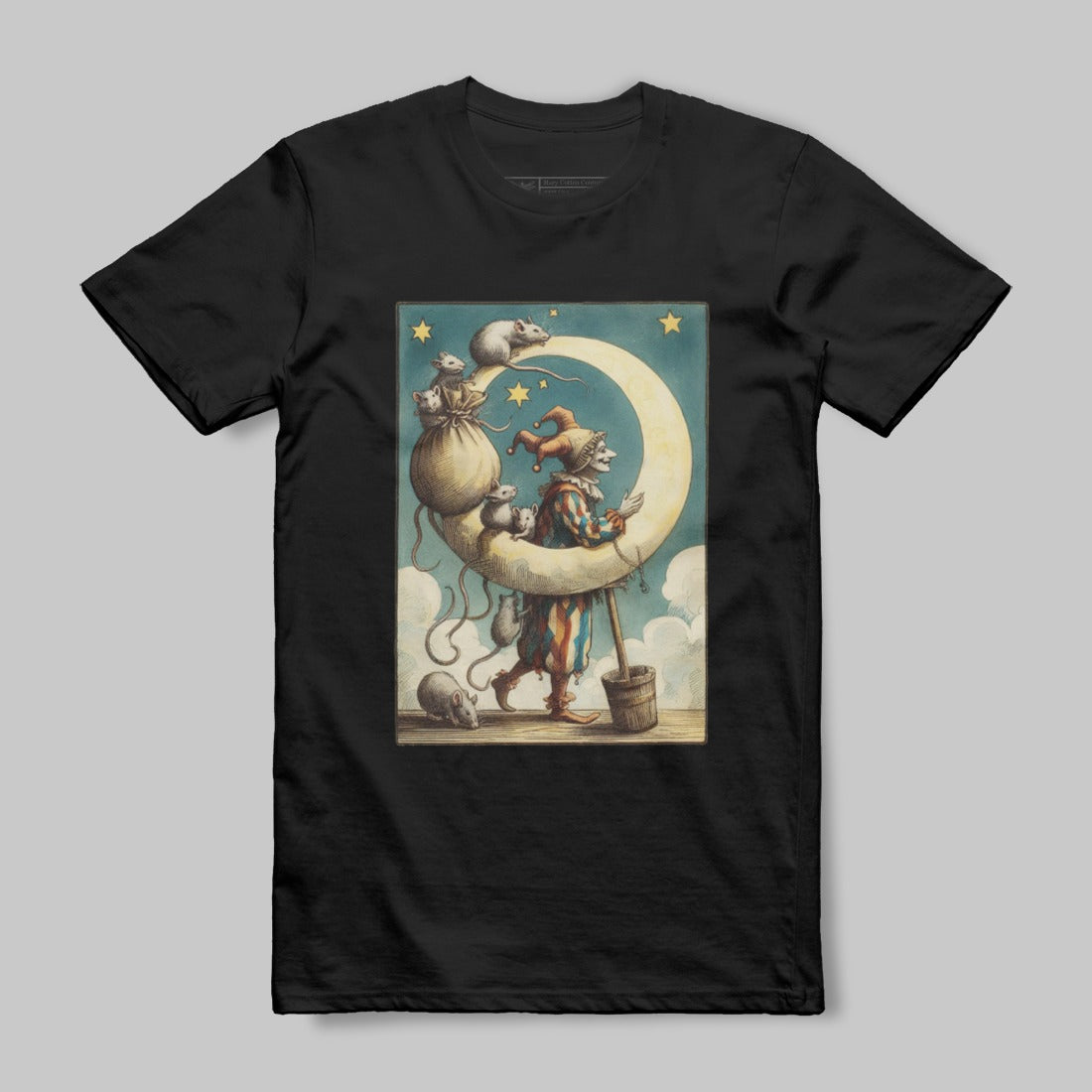 Whimsical Moon and Cats Vintage Artwork T-Shirt