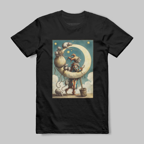 Whimsical Moon and Cats Vintage Artwork T-Shirt