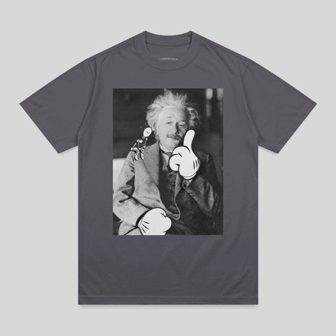 Albert Einstein giving a thumbs up, with Mickey Mouse hands.