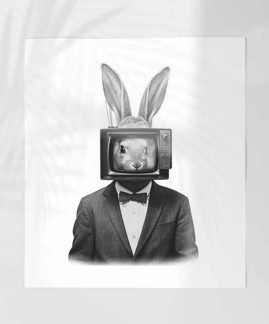 Vintage TV Head Rabbit Art Illustration Print Product
