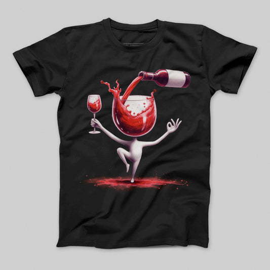 Dancing Wine Glass Character Art Fun Graphic Tee