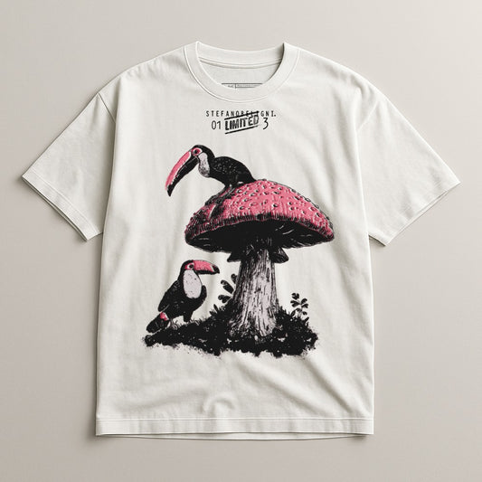 Toucan and Mushroom Printed Short Sleeve T-Shirt