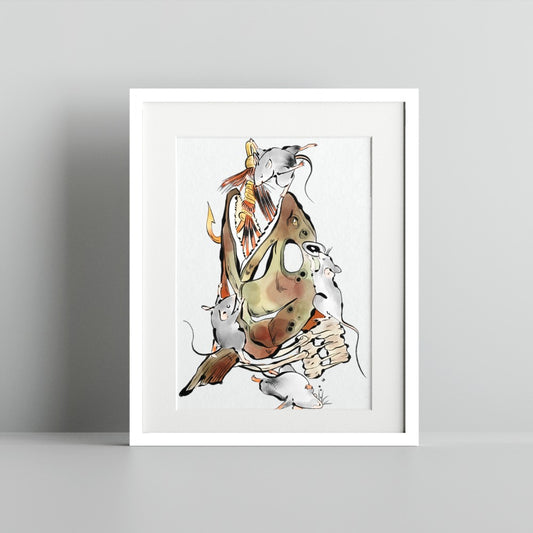 Abstract Skull and Mouse Illustration Wall Art Print