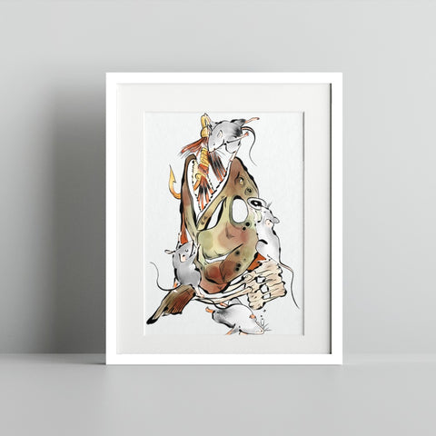 Abstract Skull and Mouse Illustration Wall Art Print