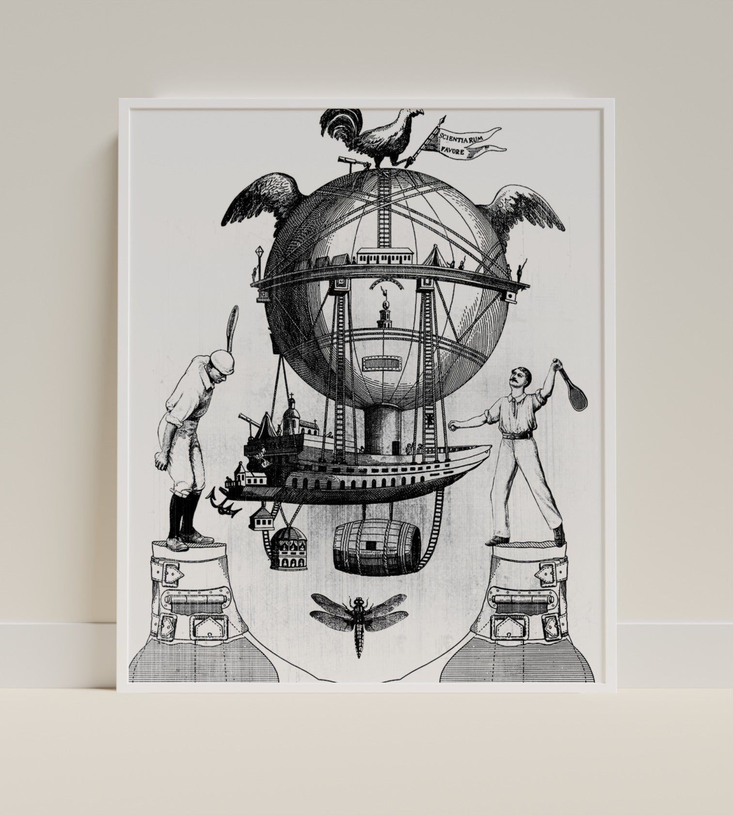 Surreal Vintage Art Print with Airship Design