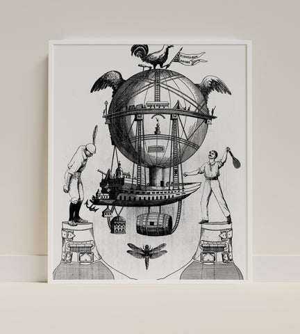 Surreal Vintage Art Print with Airship Design
