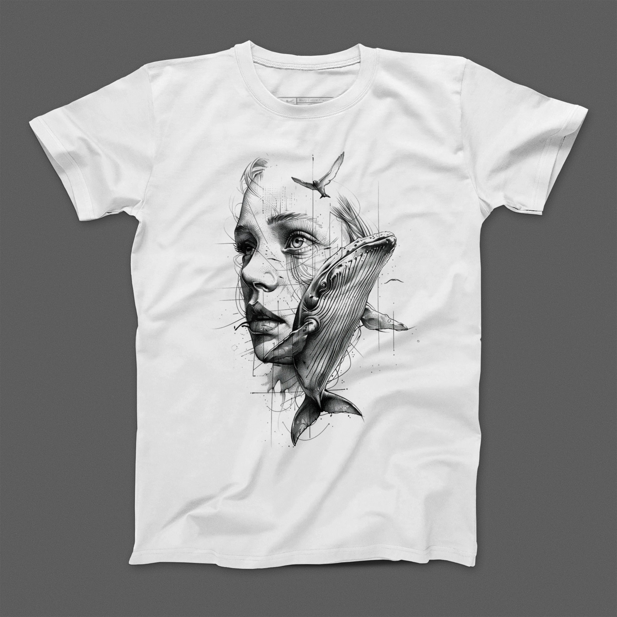Artistic Whale and Woman Fusion Graphic T-Shirt