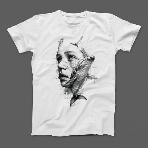 Artistic Whale and Woman Fusion Graphic T-Shirt