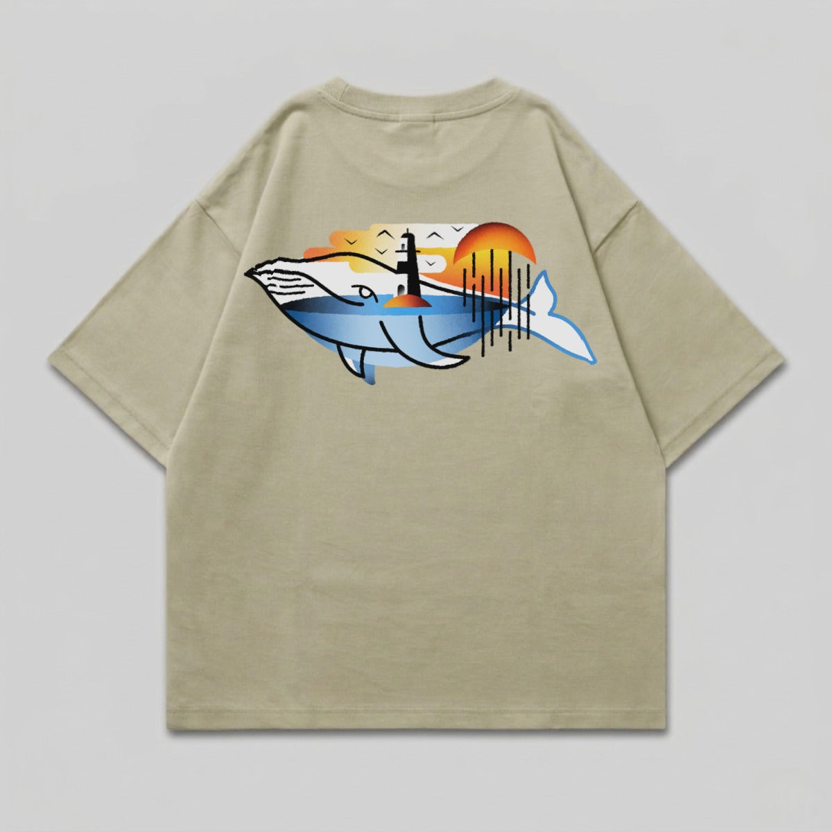 Whale Lighthouse Sunset Ocean Graphic Design product type
