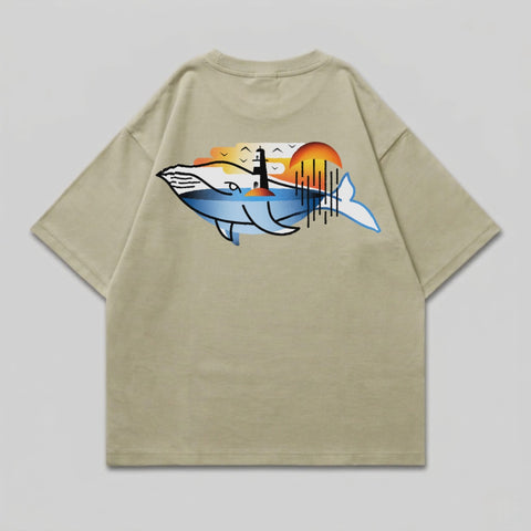 Whale Lighthouse Sunset Ocean Graphic Design product type