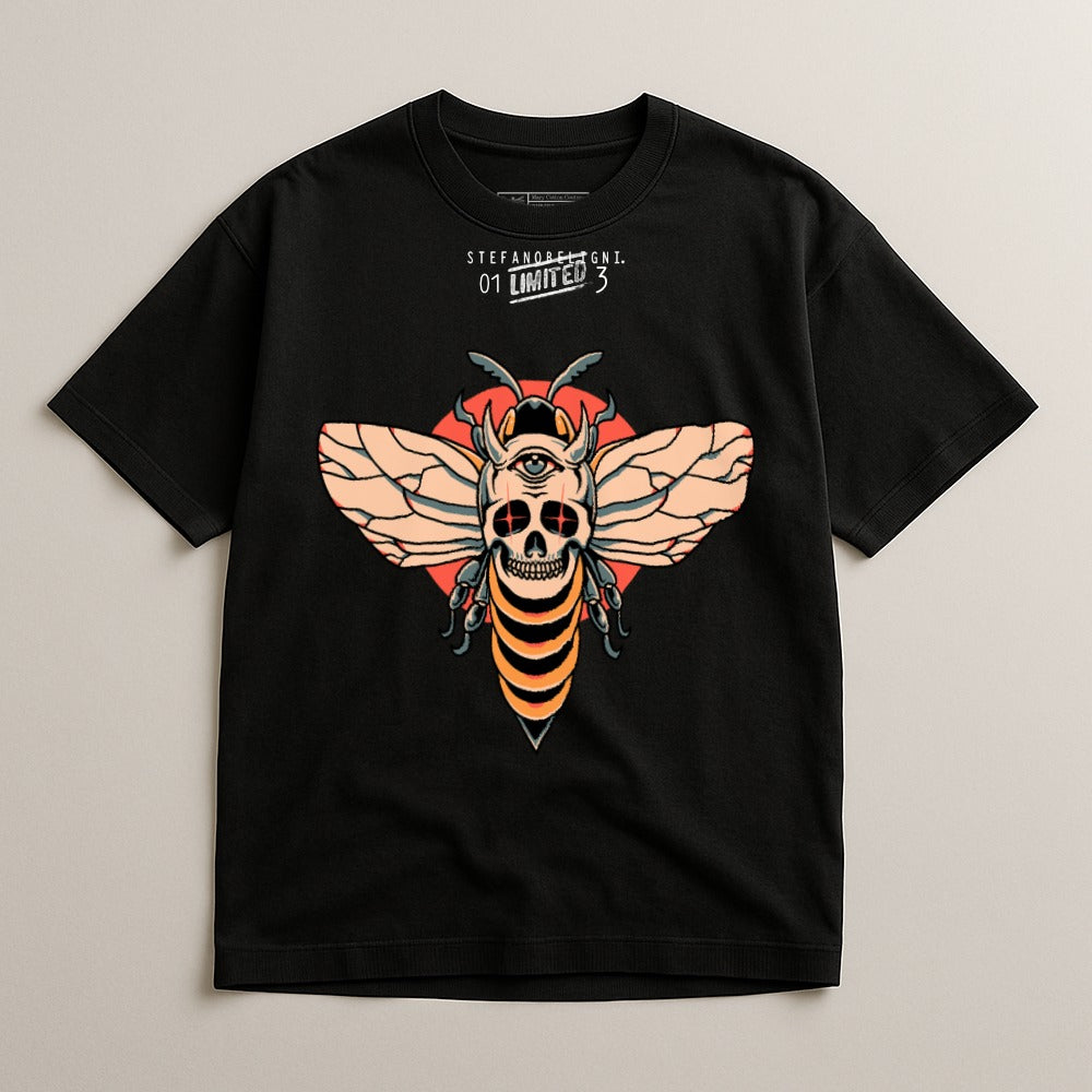Eye Skull Bee Graphic Black T-Shirt for Trendy Casual Wear