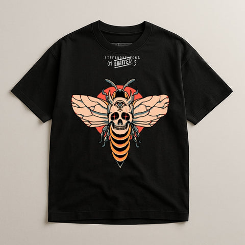 Eye Skull Bee Graphic Black T-Shirt for Trendy Casual Wear