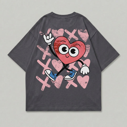 Dark Grey Shirt Pink XOXO Happy Heart Character Rock Hand product type