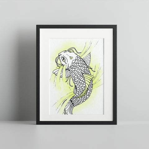 Vibrant Watercolor Koi Fish Artwork Home Decor Print