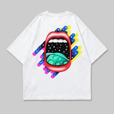 Cosmic Lips Design Stars Planet Abstract Colors White product type