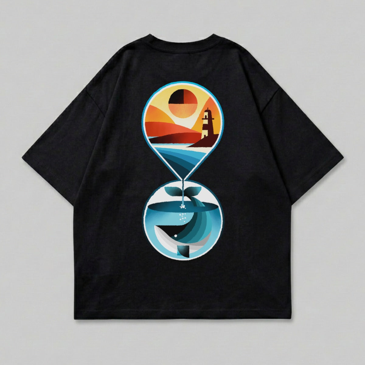 Lighthouse Whale Ocean Sunset Hourglass Graphic product type