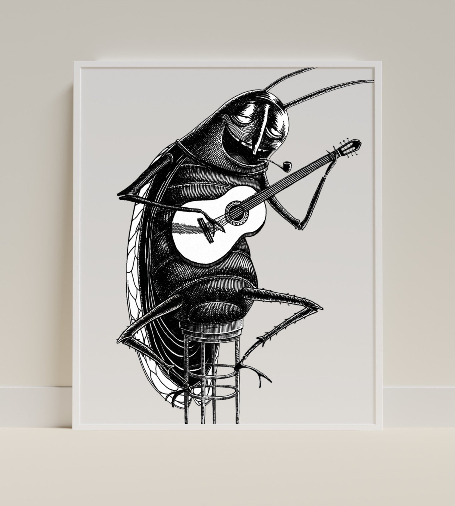 Insect Playing Guitar Art Print Unique Wall Decor