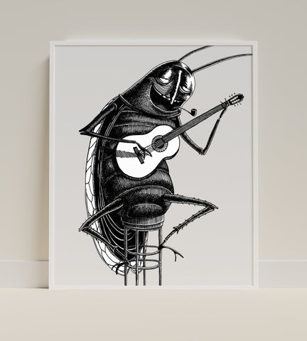 Insect Playing Guitar Art Print Unique Wall Decor