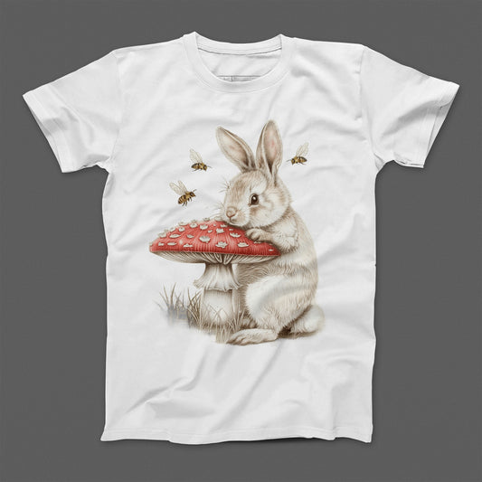 Cute Rabbit and Mushroom with Bees T-Shirt