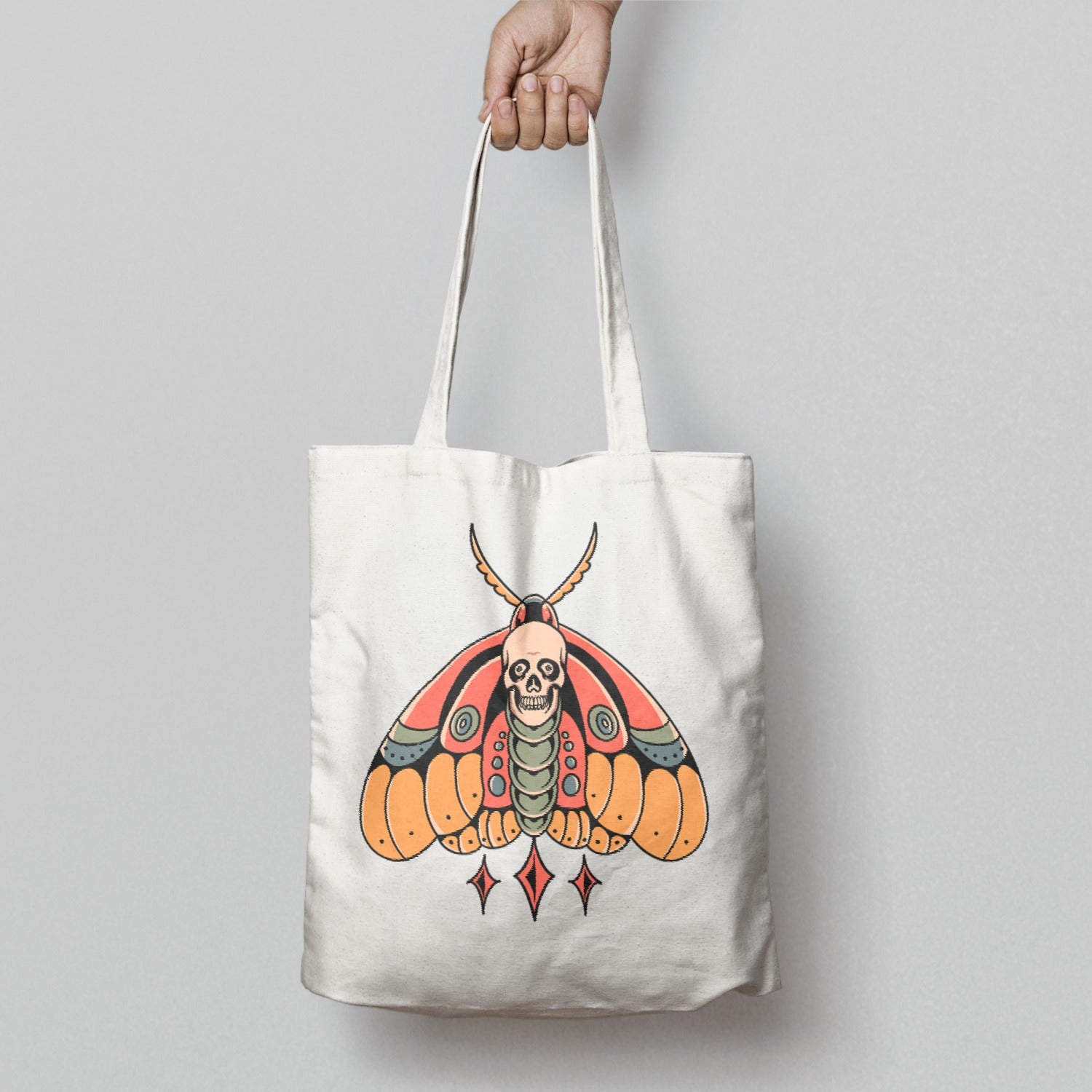 Skull Moth Illustration Tote Bag with Intricate Design