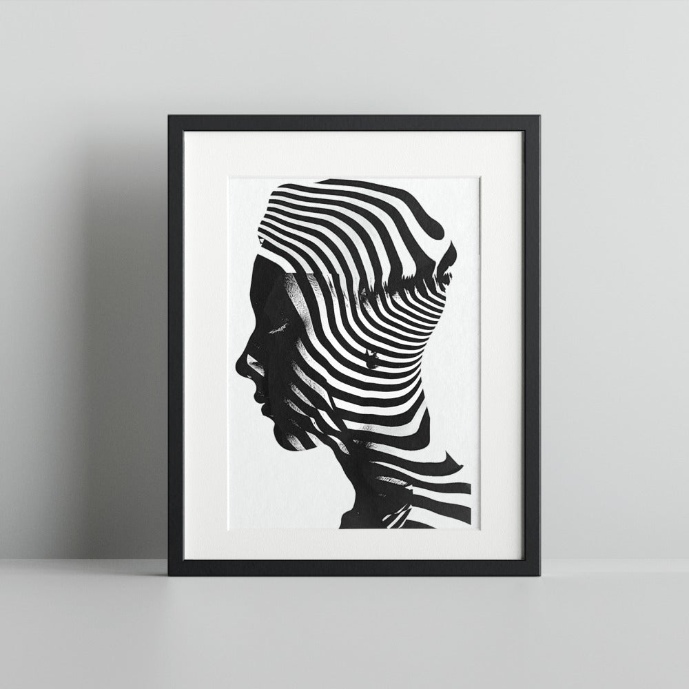 Abstract Monochrome Striped Face Art Framed Print Decor