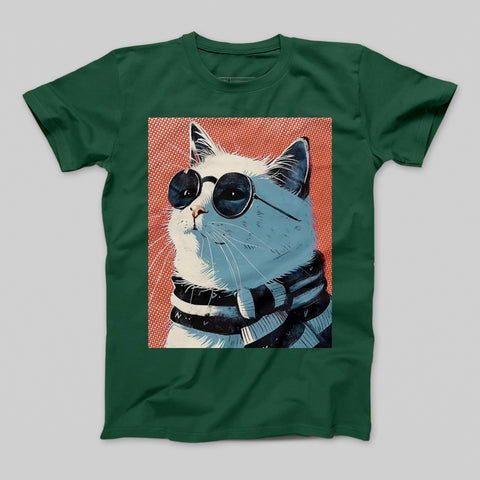 Cool Cat Wearing Sunglasses Printed Graphic T-shirt