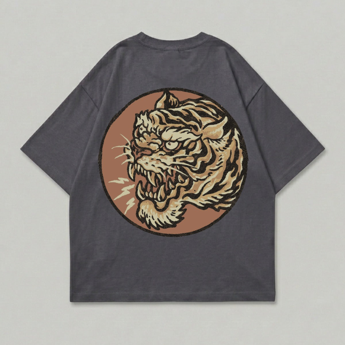 Furious Tiger Head Round Graphic Dark Grey T-Shirt product type