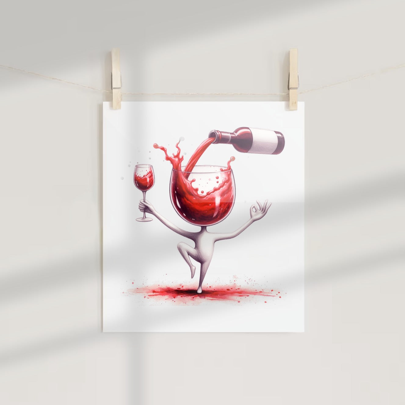 Quirky Wine Glass Character With Splashes Art Print