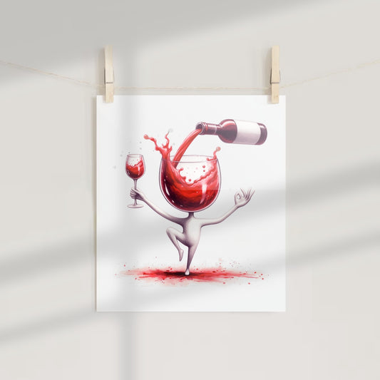 Quirky Wine Glass Character With Splashes Art Print