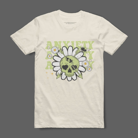 Anxiety Army Skull and Flowers Graphic T-Shirt
