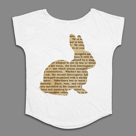 White T-Shirt with Vintage Text Print Bunny Design
