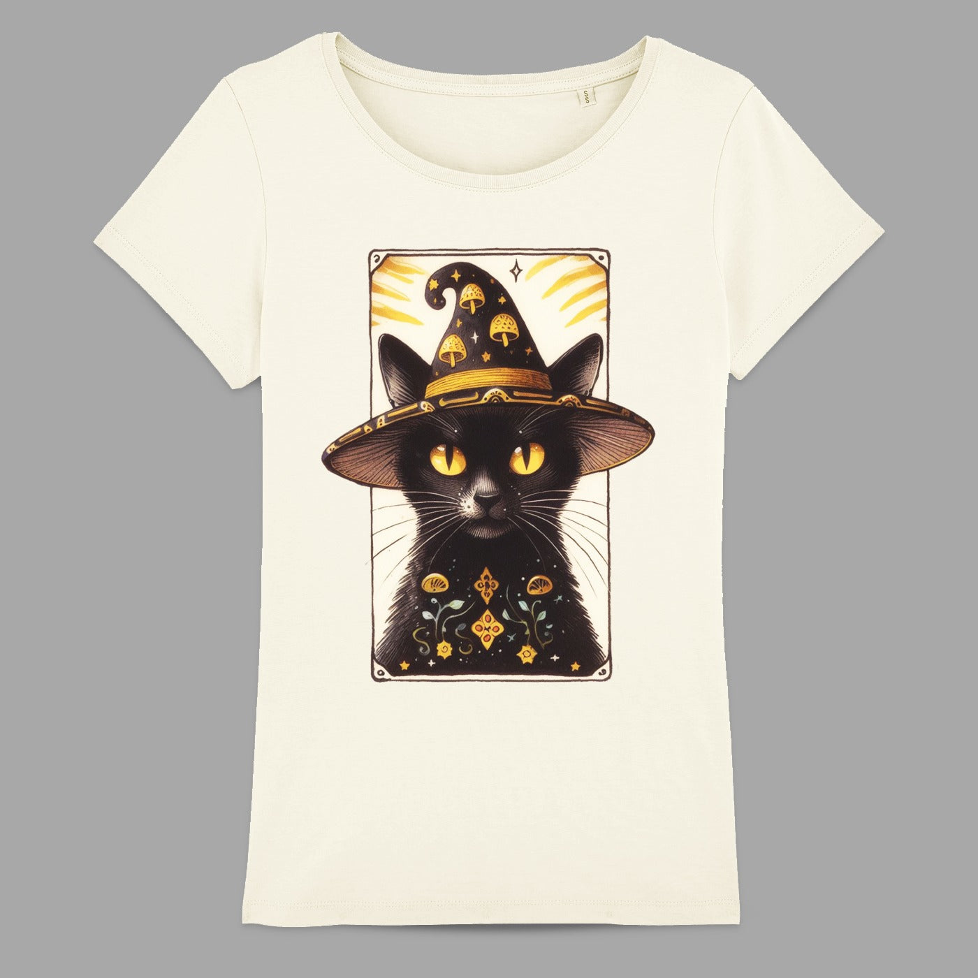 Enchanting Black Cat in Wizard Hat Graphic Tee Shirt