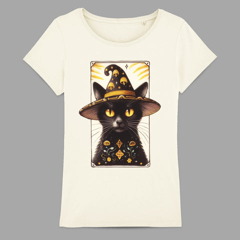 Enchanting Black Cat in Wizard Hat Graphic Tee Shirt