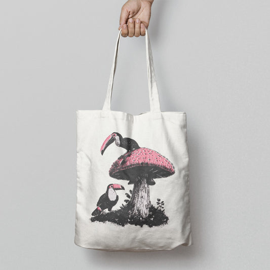 Tropical Toucans and Mushroom Tote Bag Product