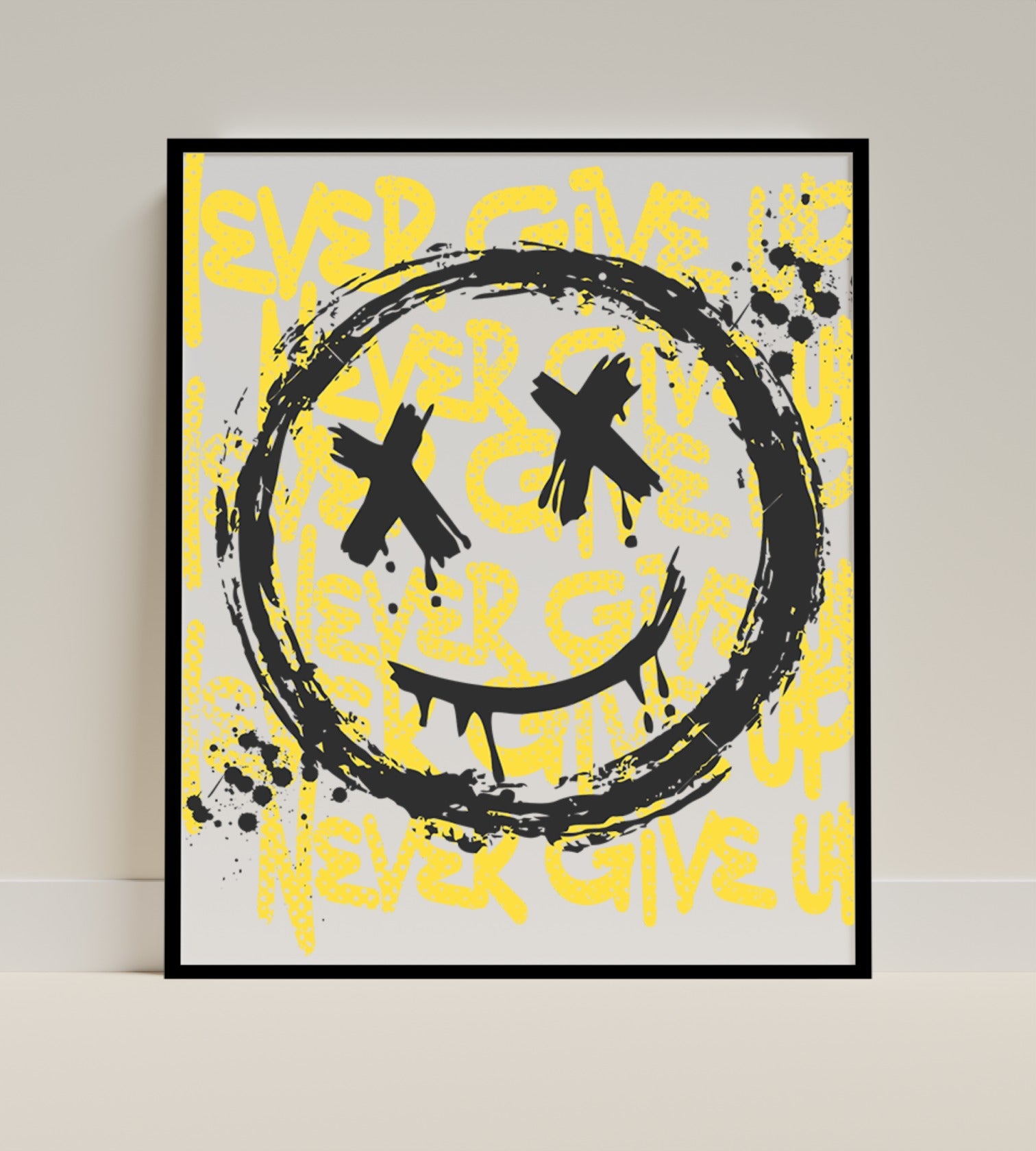 Never Give Up Smiley Face Inspirational Wall Art Print